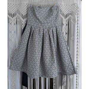 Navy and White Jacquard Strapless Dress Md With Ribbon Waist Tie